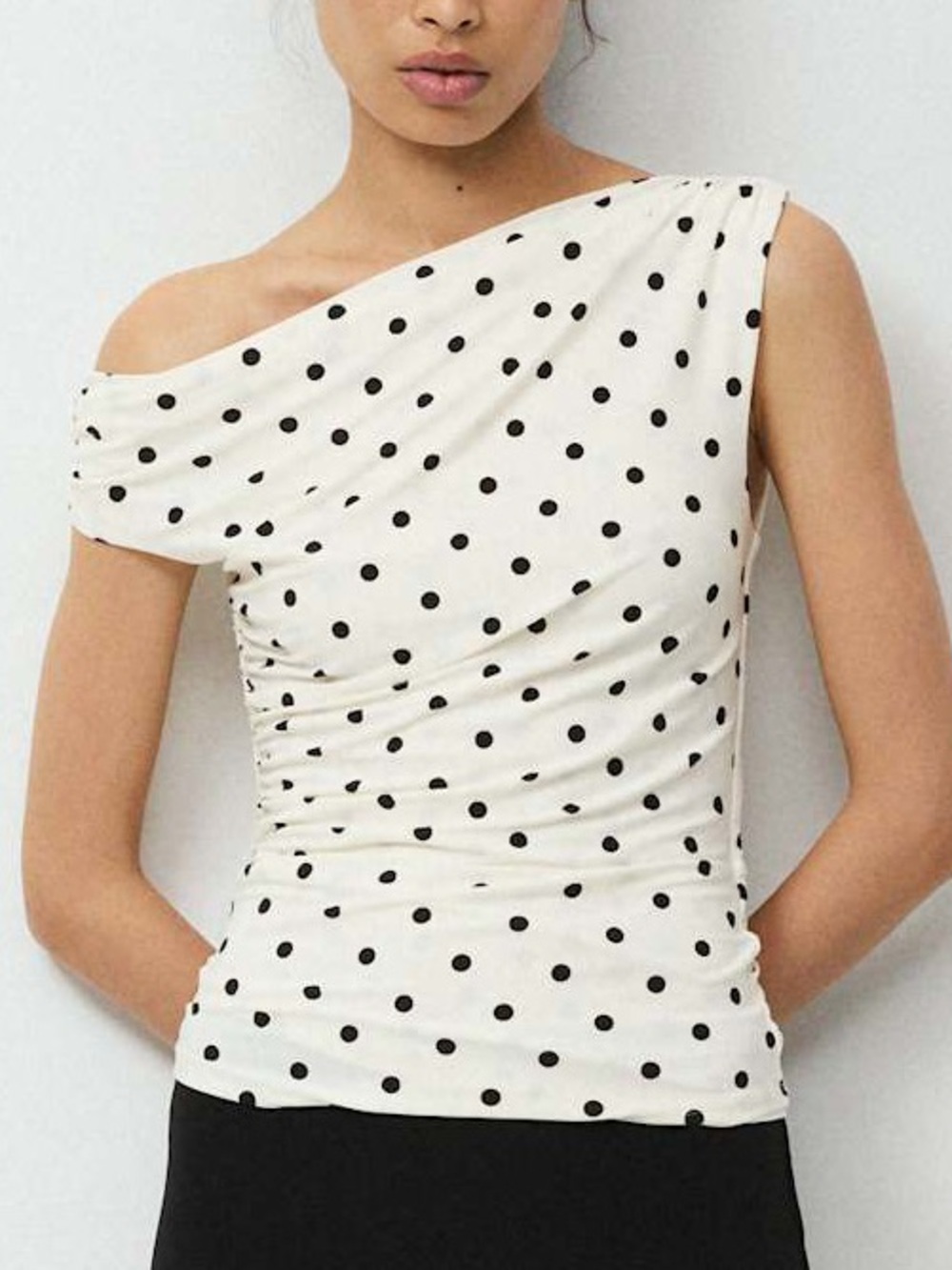 Cream Polka-Dot off-Shoulder Top